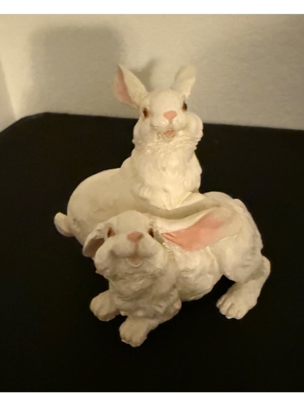 Hand-Painted Ceramic Bunny Figurine By Joan Baker White With Pink Ears Adorable